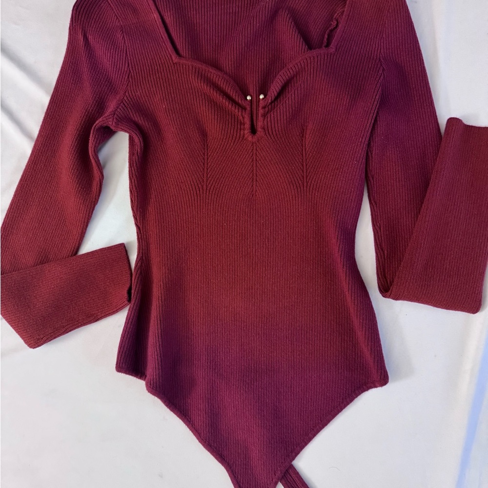 Abercrombie & Fitch Ribbed Red Long Sleeve Bodysuit